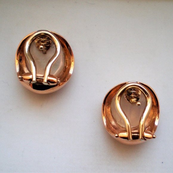 Designer 18K 750 Rose Pink Gold Carved Mother Of Pearl Omega Back Earrings 10.8g - Picture 7 of 12